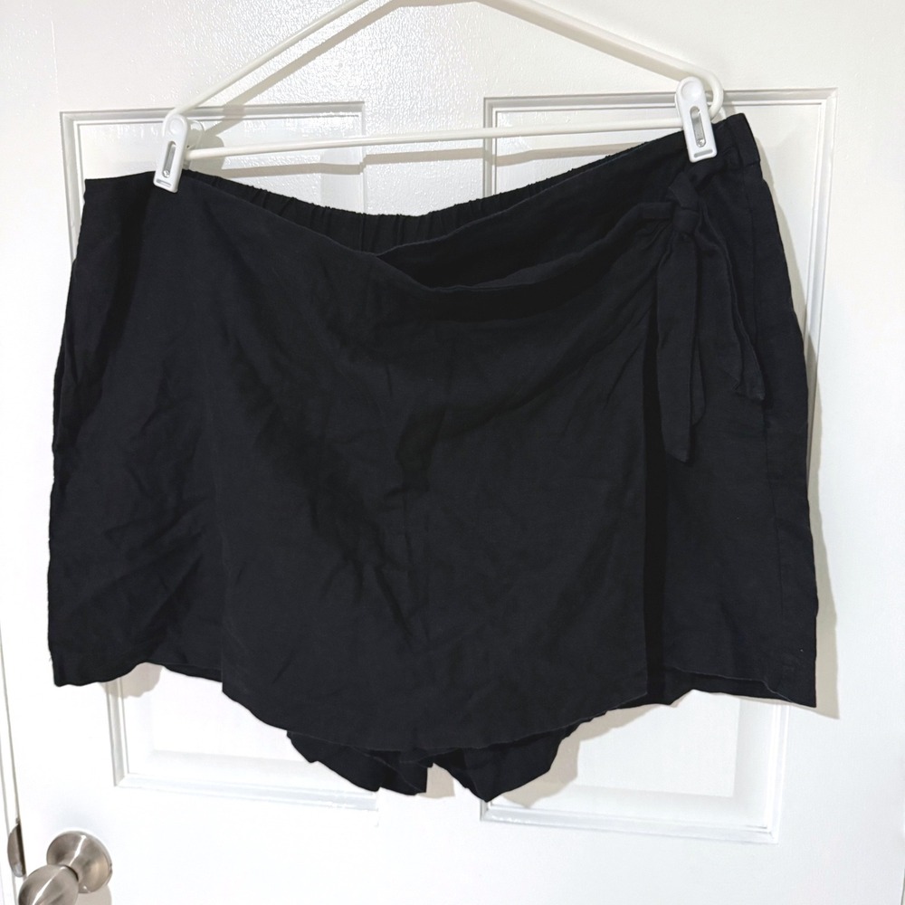 Old Navy Womens XXL Black Linen Blend Wrap Tie Front Skort Elastic Waist Short